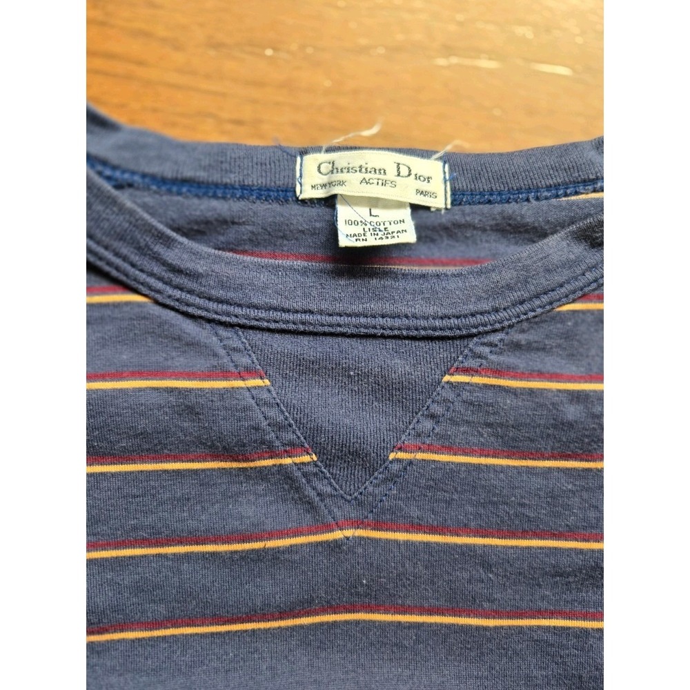 VTG 80s Dior Striped Shirt Large Actifs Long Sleeve Made In Japan Sportswear - Picture 2 of 9